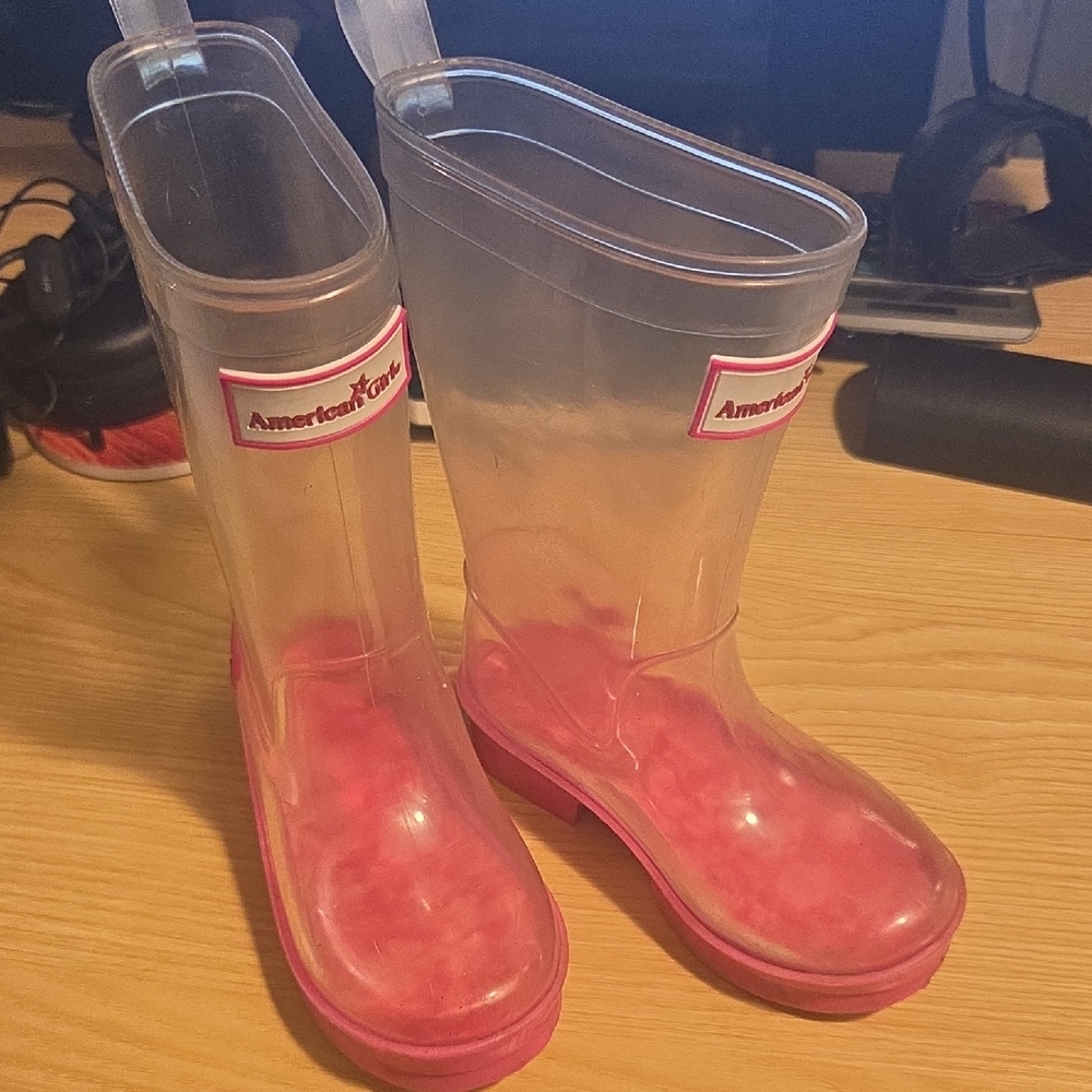 American Girl Clear Boots with Pink Soles Size 8/9 Toddler